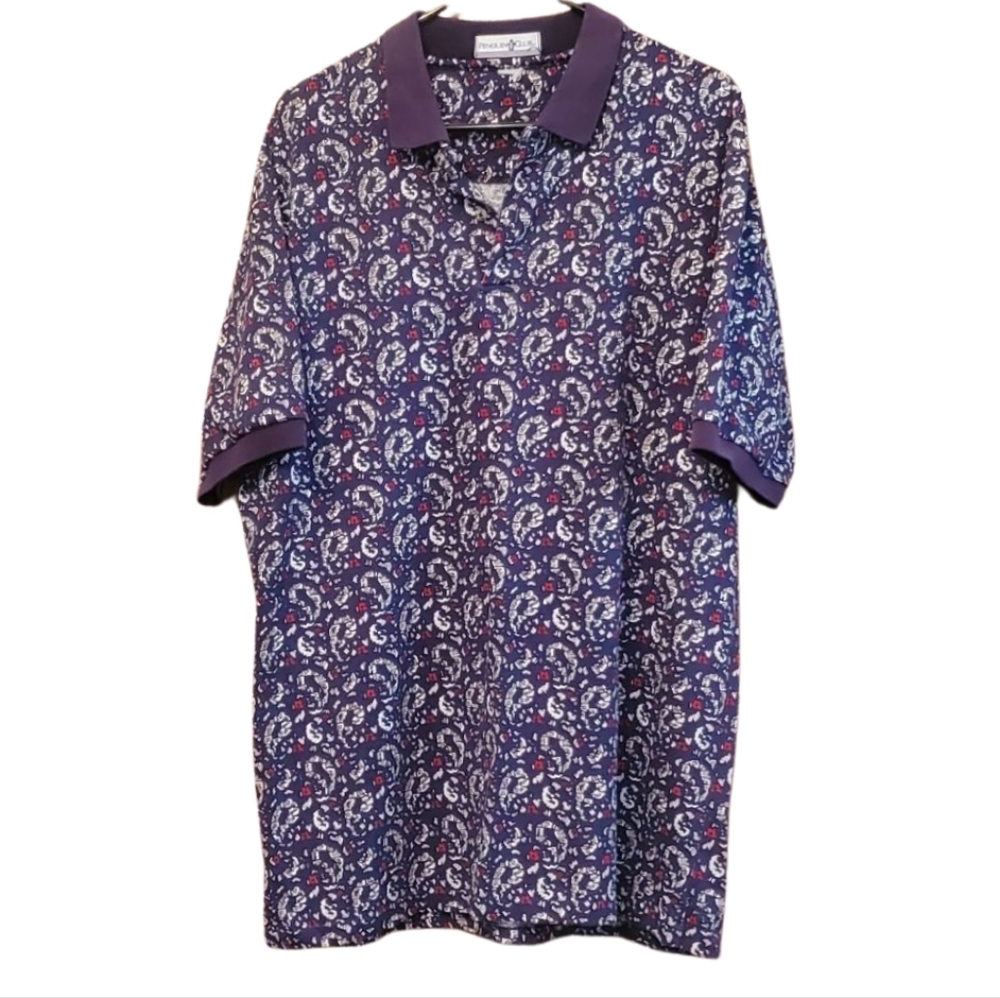 Mens Penquin Club shirt. XL. Navy &  purple.